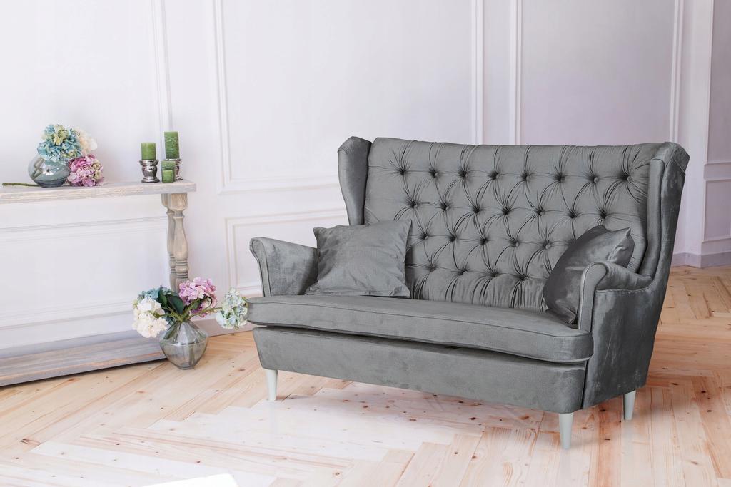 Ari Scandinavian Wing Sofa, Non-folding, Family Meble, Grey Velvet
