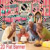 Pink Car and Vintage Music-themed Party Backdrop Fabric Made of Durable Polyester Fiber Material