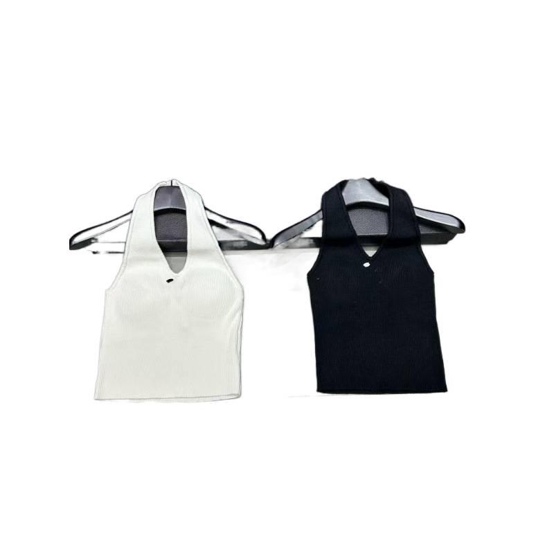 Xiangjia 2025 Autumn/Winter Color Block Logo Knit Halter Vest: Slimming, Age-Reducing, Sexy, Versatile Top