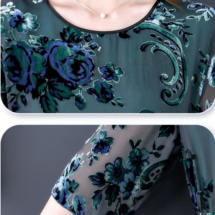 High-end Women's Velvet Dress Long Silk Dress Loose Floral A-Line Dress Spring Autumn