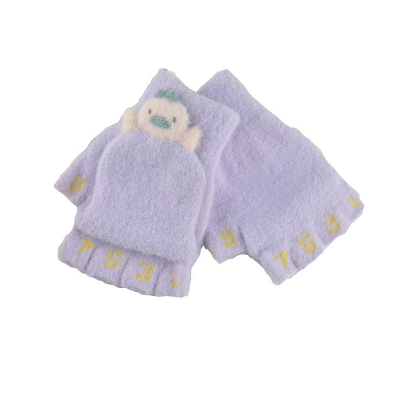 New Winter Children's Gloves Half-finger Flip Knitted Warm Woolen Cartoon Cute Wool Student Gloves