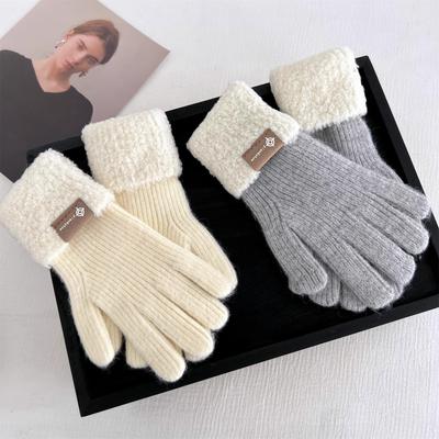 Ambiance du Jour de l'An Rouge Coréen Doux et Moelleux Doux au Toucher Chauds et Épais Hiver Laine Gants Gants à Doigts