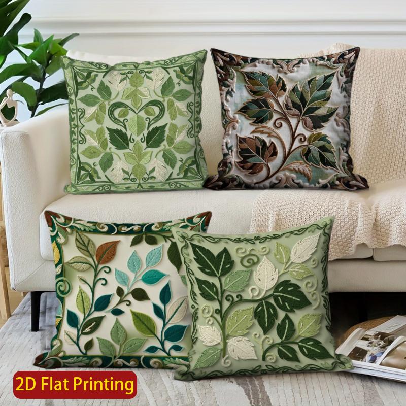 2D Floral Leaf Pattern Decorative Throw Pillow Covers Pattern Cushion Cover Suitable For Sofa Bedroom Car Pillow Cover