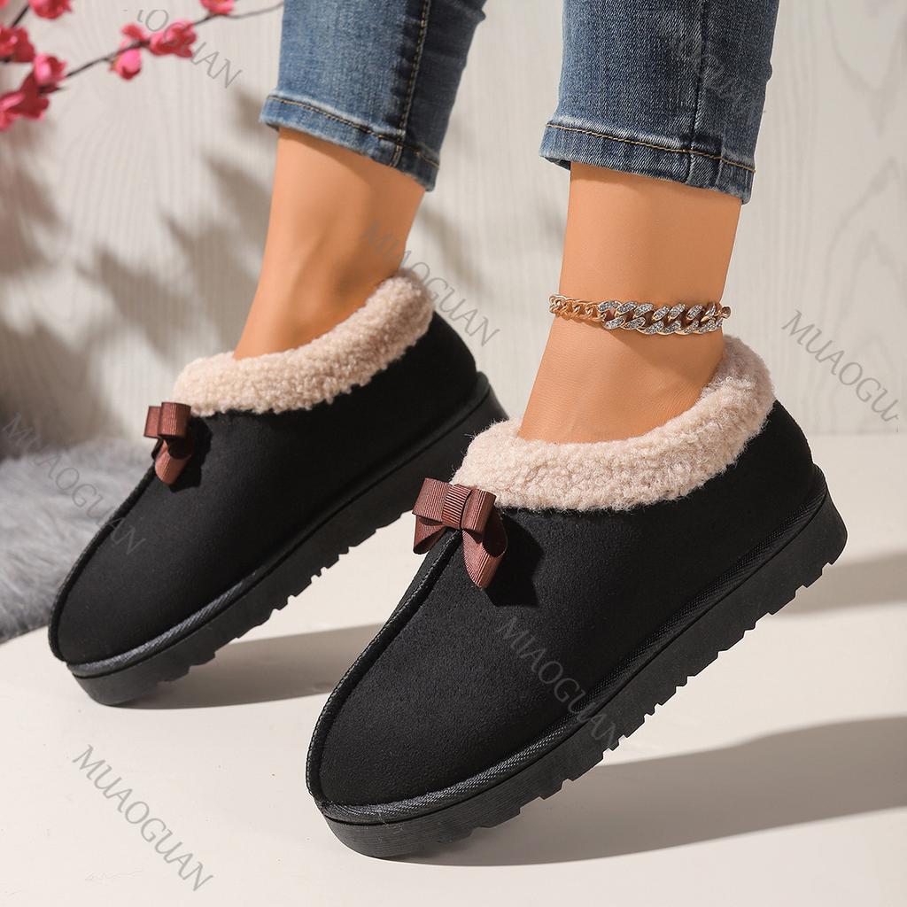 Fashion Flat Bottom Cotton Shoes for Women Winter Casual Slip On Snow Boots Solid Comfortable Padded Warm Female Outside Short Botines