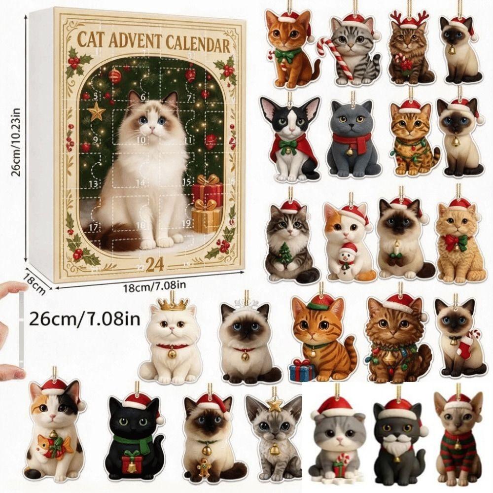 24 Boxes Christmas Countdown Calendar Cute Cat Advent Calendar Countdown Gift Cat Ornaments Women