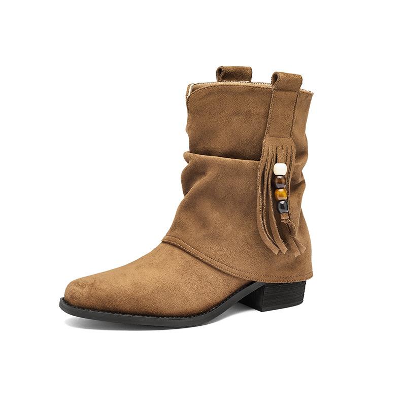 Martin Boots New Autumn and Winter Retro Style Maillard Medium Tube Stacking Boots Western Pant Tube Boots