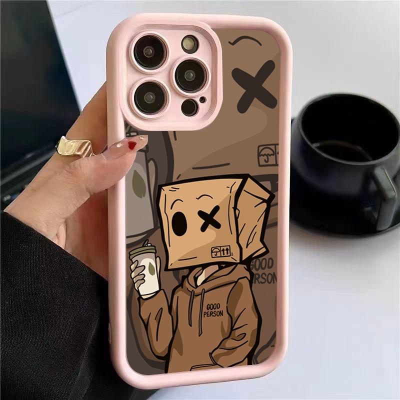 Cartoon Box Man Pattern Silicone Phone Case For iPhone 17 16 15 14 13 12 11 Pro Max 16 Plus 16E Shockproof Candy Soft TPU Cover