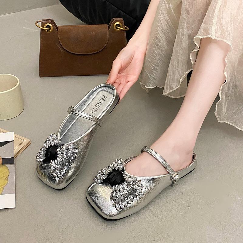 New Women's Mules Bow Square Head Fashionable Slippers Outdoor Casual and Comfortable Dress Women's Shoes 2 Colors Versatile