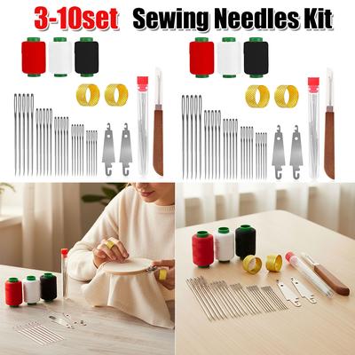34PCS Big Eye Steel Sewing Needles Kit 5 Size Needles Stainless Steel Yarn Knitting Needle for Stitching and Crafting Project