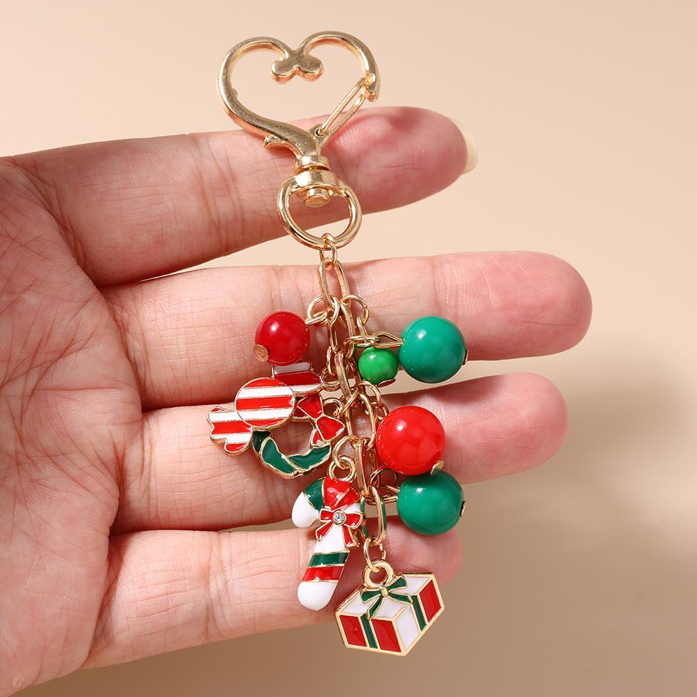 Pretty Christmas Keychain Women Girls Snowman Elk Key Ring Pendants for Handbag Decor DIY Key Chain New Year Gifts