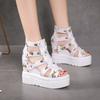 High Heel Women Sandals Thick Platform Wedge Heel Student Style Hollow Out Peep Toe Invisible Heightening Roman Sandals