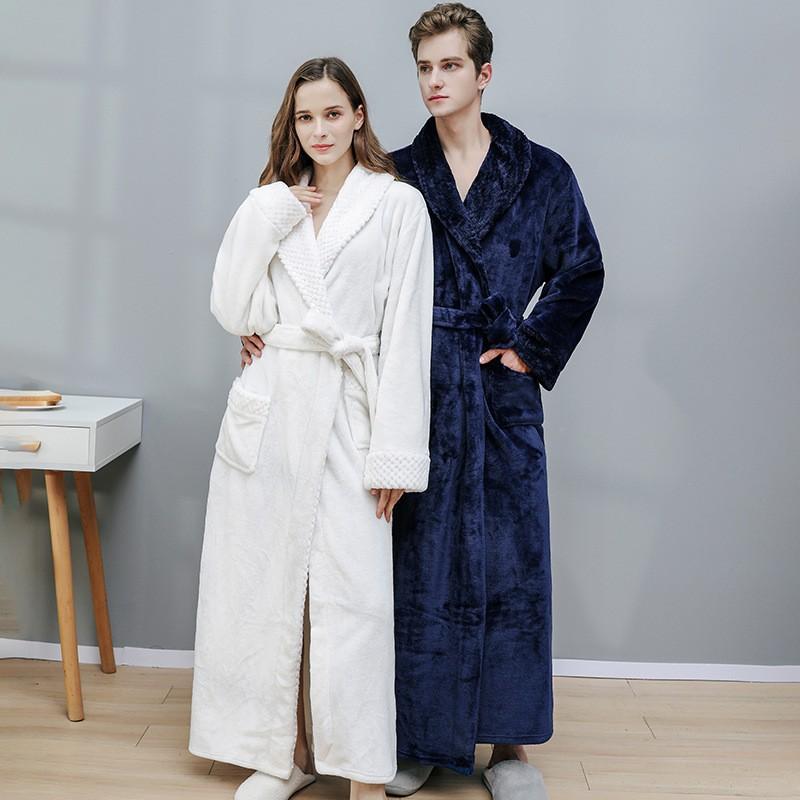 GMXIA Women's Autumn and Winter Long Coral Fleece Thickened Couple Bathrobes Flannel Men's Pajamas Winter Home Wear