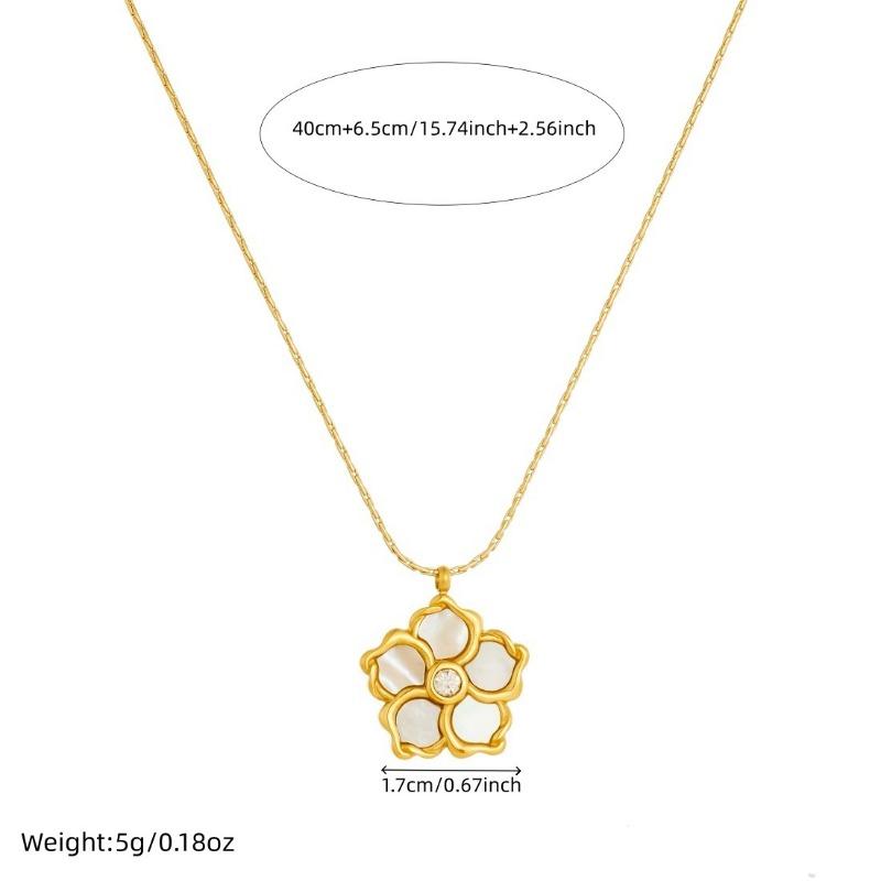 18K Gold Plated White Shell Clover Pendant Necklace, Dainty CZ Flower Charm Necklace for Women, Elegant Jewelry