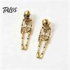 Vintage Metal Texture Skull Earrings 2Pcs Skeleton for Women, Gothic Alloy Drop Earrings, Hypoallergenic Punk Dark Aesthetic Fashion Jewelry