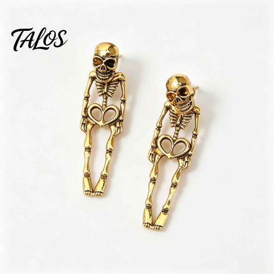 Vintage Metal Texture Skull Earrings 2Pcs Skeleton for Women, Gothic Alloy Drop Earrings, Hypoallergenic Punk Dark Aesthetic Fashion Jewelry