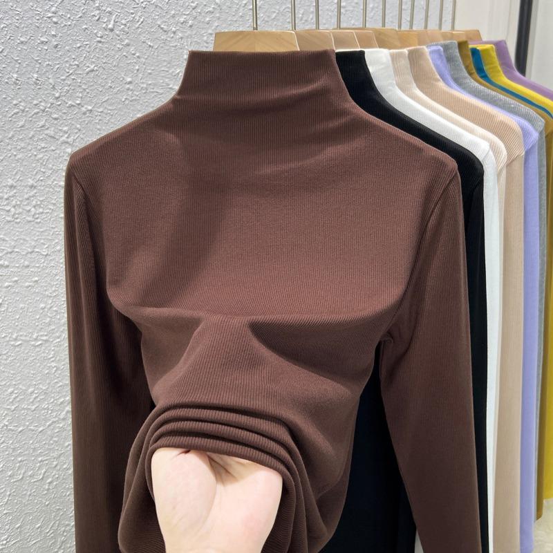 Black bottoming shirt women's inner Modal long-sleeved t-shirt basic semi-turtleneck top spring and autumn new