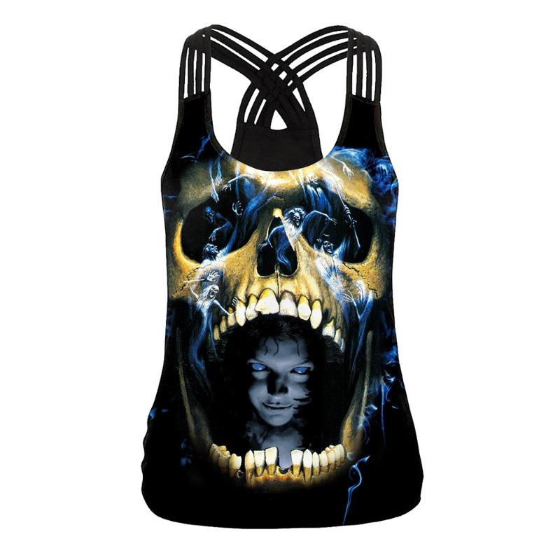 Halloween new, hot-selling skull print casual slim-fit sling vest