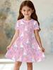 Girl Clothes Cute Rabbit Graphic Printed Girls' Princess Dress Summer Casual Dress for Girls Outfit O-Neck Birthday Gift Clothes