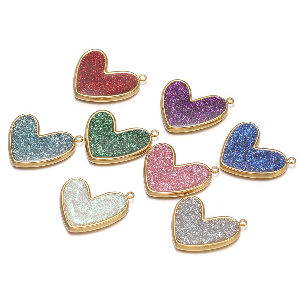5pcs Stainless Steel Glittering Enamal Heart Charms Pendants for DIY Jewelry Lovers Necklace Findings Couples Bracelets Making