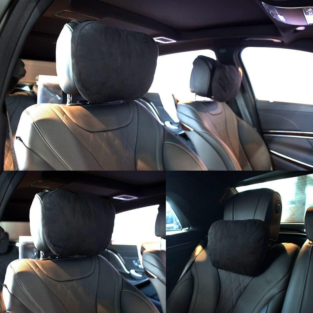 2 Stück Autositzkissen Auto-Kopfstütze Bequeme Kissen für Reisen Innenzubehör(Kopf,Schwarz)