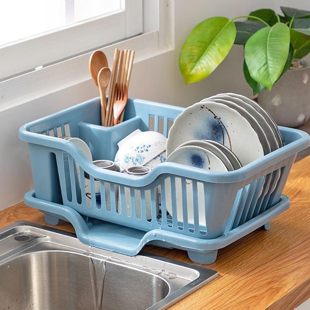 Dish Drying Rack Kitchen Utensils Drainer Rack with Drain Board Countertop Dinnerware Plates Bowls Chopsticks Spoons Organizer