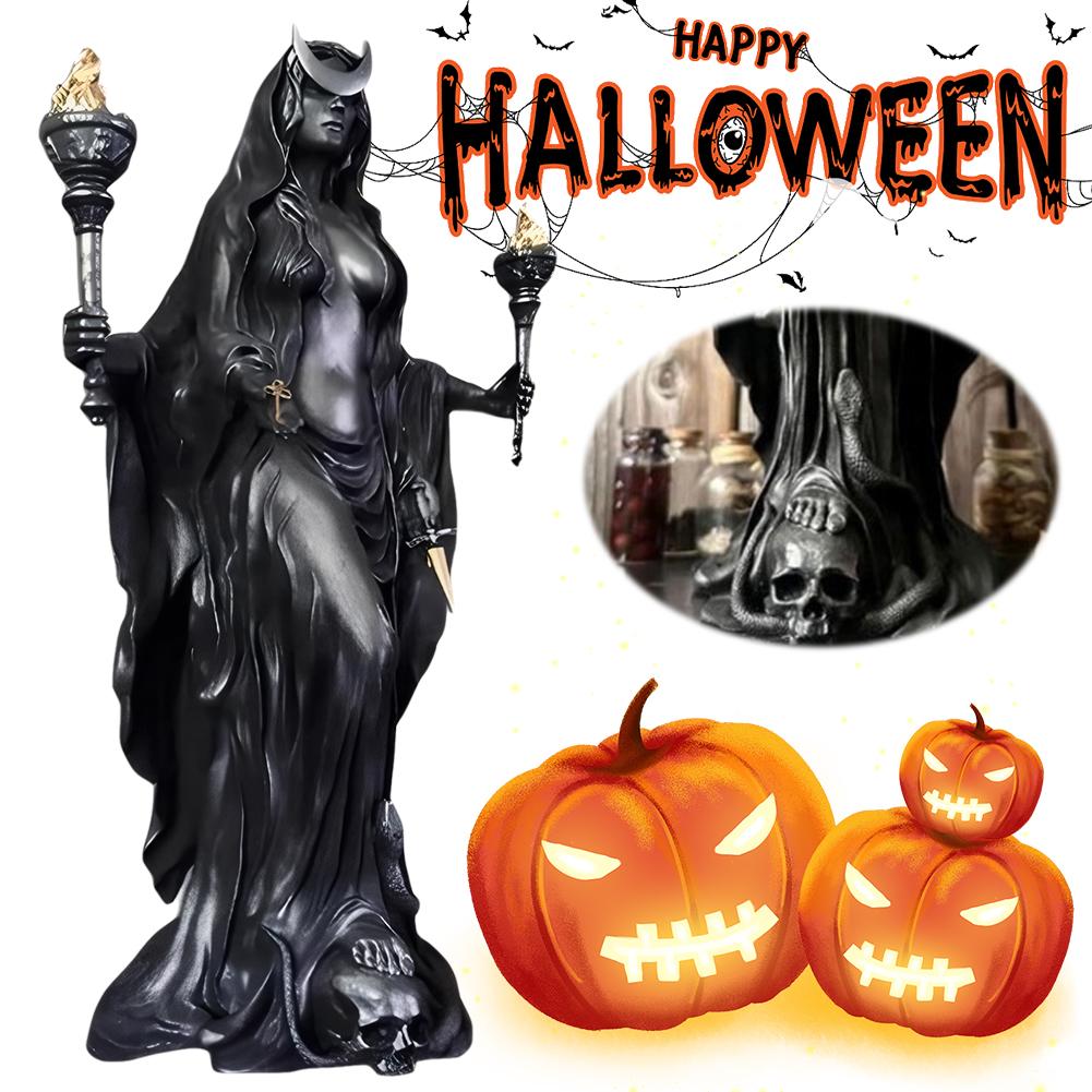 Halloween Black Witch Statue Gothic Resin Witch Figurine Halloween Decoratiions Modern Art Handmade Crafts Home Ornament Gifts