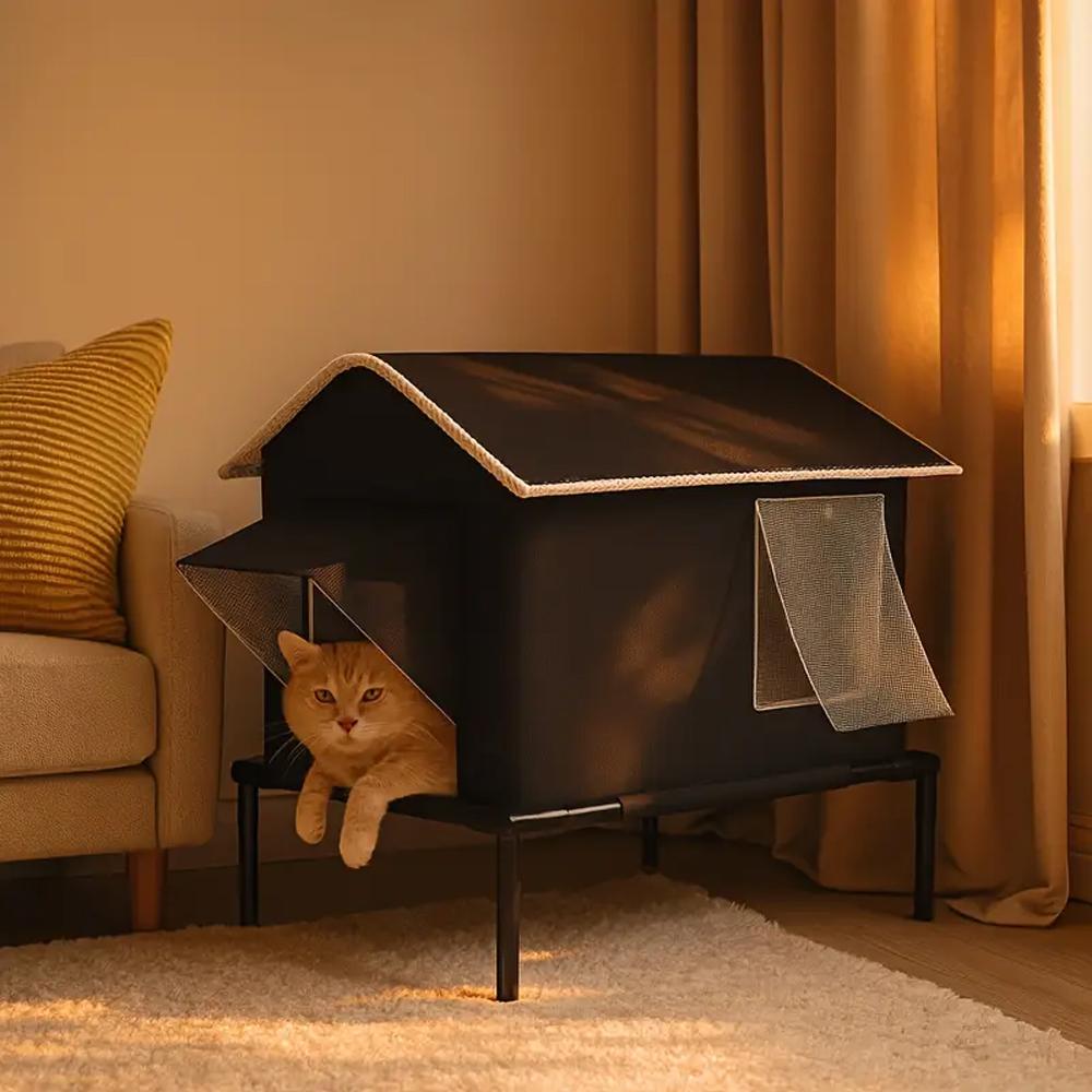 Elevated Pet House-Bed Moisture-Proof Design Cat House Weatherproof for Indoor or Outdoor Use Fits Small or Medium Pets