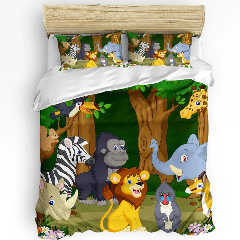 3pcs Bedding Set Bear Fox Squirrel Cartoon Forest Animal Duvet Cover Pillow Case Boy Kid Teen Girl Bedding Covers Set