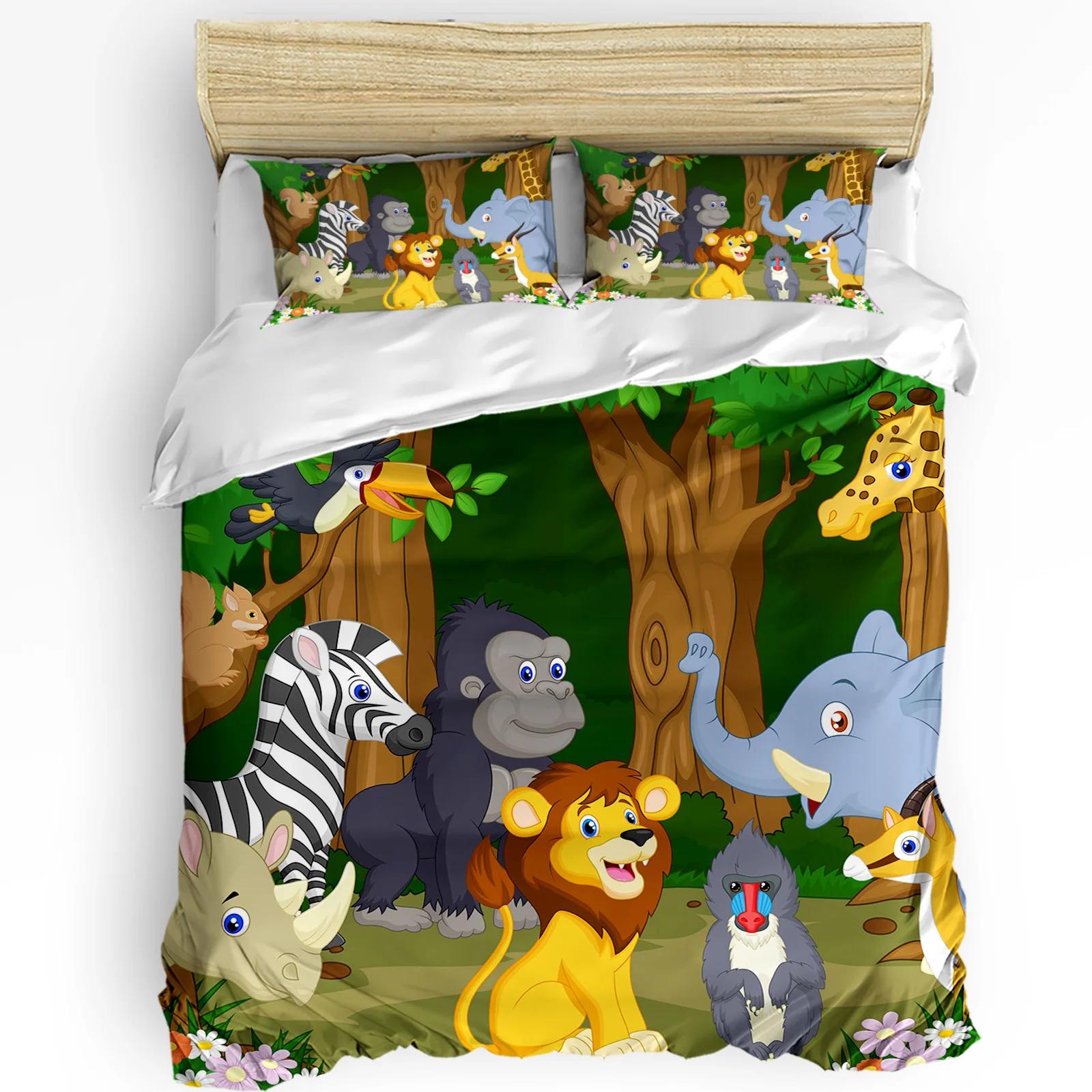 

3pcs Bedding Set Bear Fox Squirrel Cartoon Forest Animal Duvet Cover Pillow Case Boy Kid Teen Girl Bedding Covers Set (135x200cm)