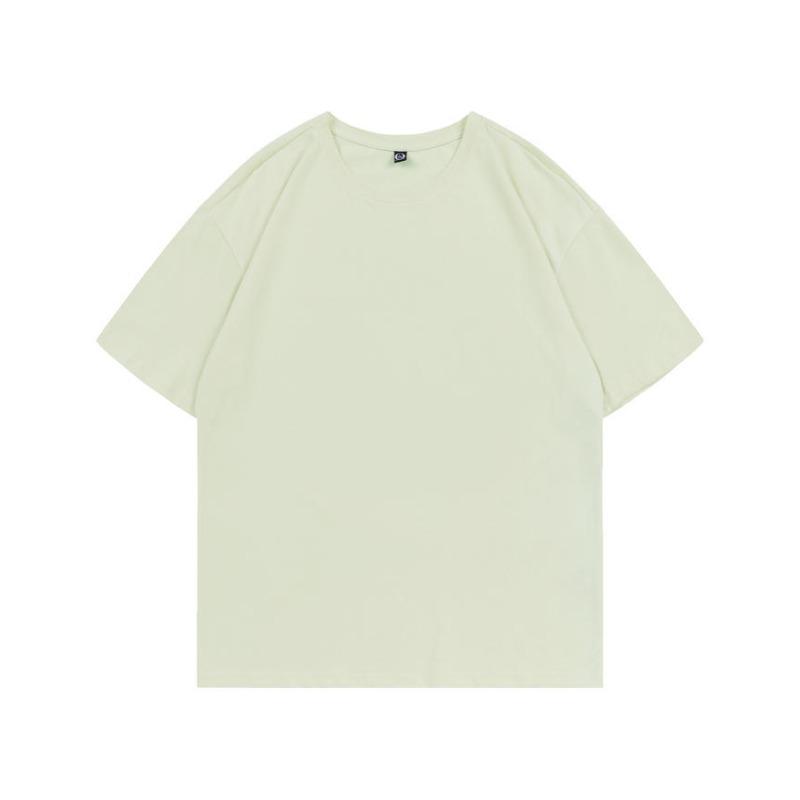 Summer new 200g pure cotton small shoulder youth campus sports and leisure loose solid color round neck short sleeves