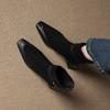 Krazing Pot Flock Cow Skin Square Toe Thick Heels Chelsea Boots Size 42 Beauty Lady Women Modern Fashion Girl Ankle Boots