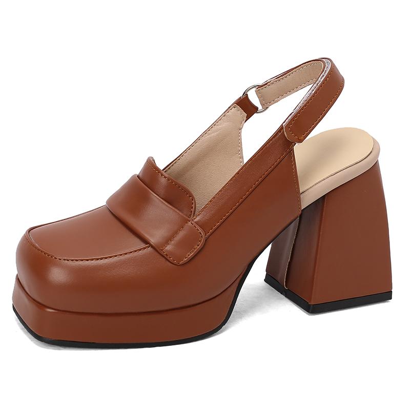Women's high-heeled sandals spring and summer new waterproof table thick heel large size solid color bag head sandals
