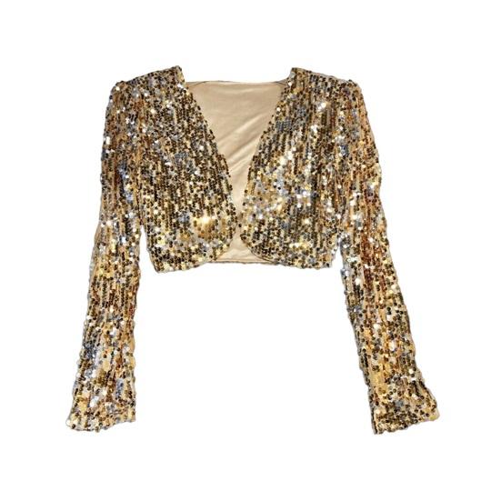 Women's Sequin Shrug Open Front Long Sleeve Cropped Bolero Jackets Sparkly Party Club Going Out Cardigan