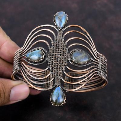 Labradorite Bangle Copper Wire Wrapped Cuff Bracelet Adjustable Bangle Gemstone Cuff Handmade Bracelet Labradorite Jewelry Anniversary Gifts