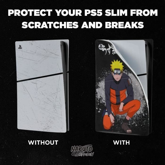 Façade De Protection - KONIX - Naruto Shippuden - PS5 Slim - Silicone - Antichoc - Anti-rayures - Motif Naruto - Noir