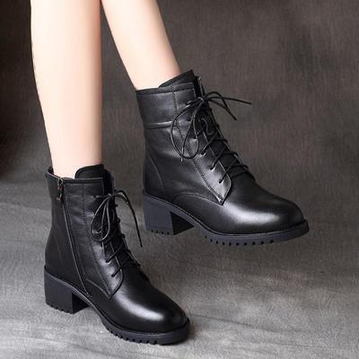 Botas Martin da moda feminina 2022 - estilo britânico, couro macio, salto médio, botas curtas versáteis