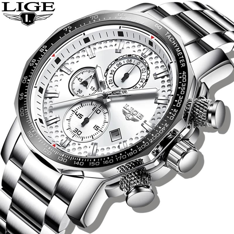 Man Watch LIGE Luxury Stainless Steel Mens Watch Male Military Sport Waterproof Big Watches Men Quartz Clock Relogios Masculino