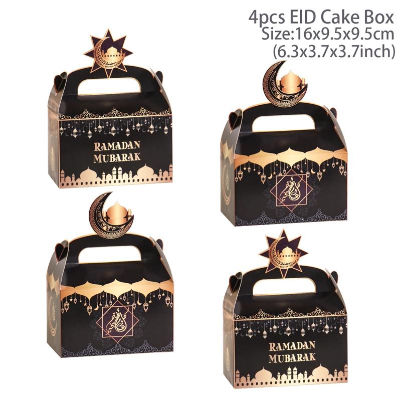 

4pcs Eid Mubarak Cake Boxes Ramadan Candy Chocolates Gift Box Muslim Party Favor Box Ramadan Kareem Eid Al Adha Favor Box 4pcs