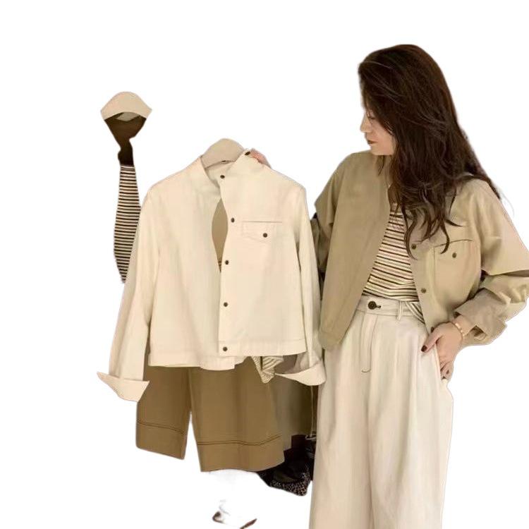 Japanese-Inspired Retro Workwear Women's Short Jacket for Spring/Autumn - Trendy Korean Cardigan Style