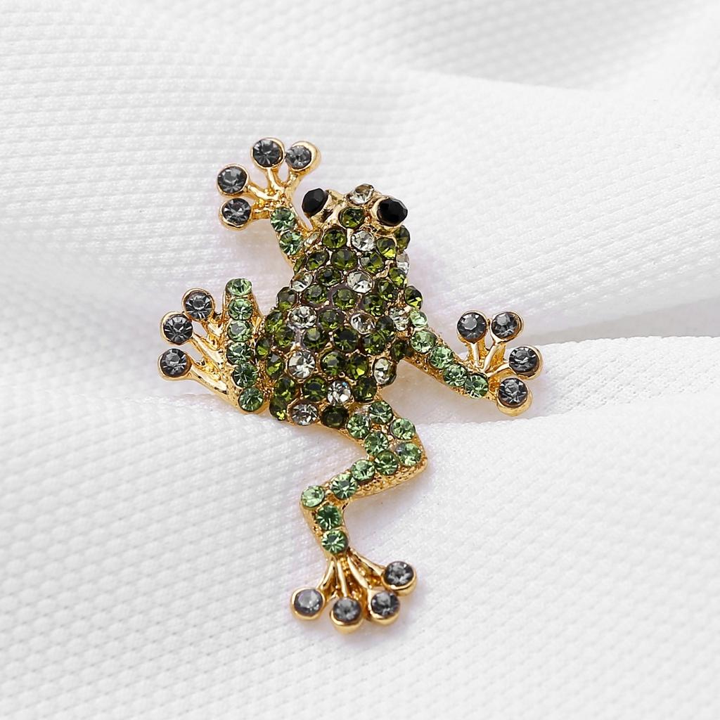 Exquisite Full Rhinestone Cute Frog Brooch For Women Men Luxury Vivid Animal Funny Froggy Lapel Badge Buckle Pins Party Jewelry