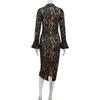 Women's Fashion Sexy Lace Flower Mesh Hollow Slim Long-sleeved Dress