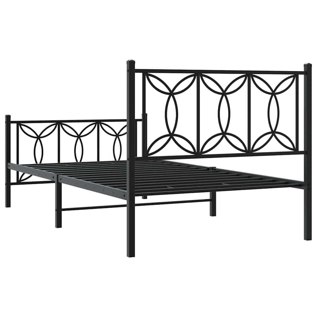 Metal Bed Frame with Headboard and Footboard Black 100x200 Cm