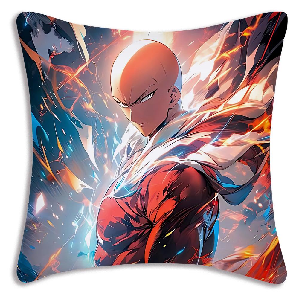 Anime For One P-Punch Mans Pillow Covers Cartoon Sofa Decorative Home Double-sided Printing Short Plush Cute Cushion Cover