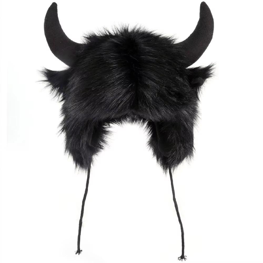 Solid Color Demon Ear Protection Hat Fur Trim Winter Pullover Cap Fashion Lei Feng Cap Riding