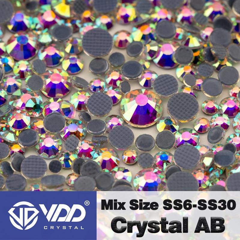 VDD High-Quality Mixed Size Rhinestones: SS6-SS30 Glass Crystal Hot Melt Adhesive Flat Back