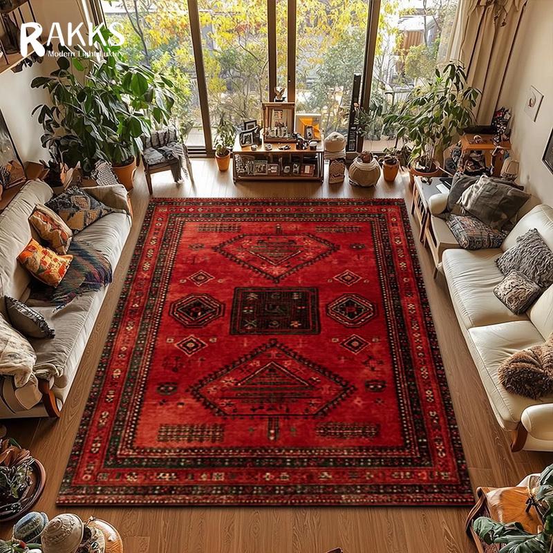 RAKKS Retro Czerwony Dywan Perski / Turecki Dywan Obszarowy Antypoślizgowy Dekoracja Salonu Dywan Pod Sofę Dywanik Sypialniany Dywanik Podłogowy Kuchenny