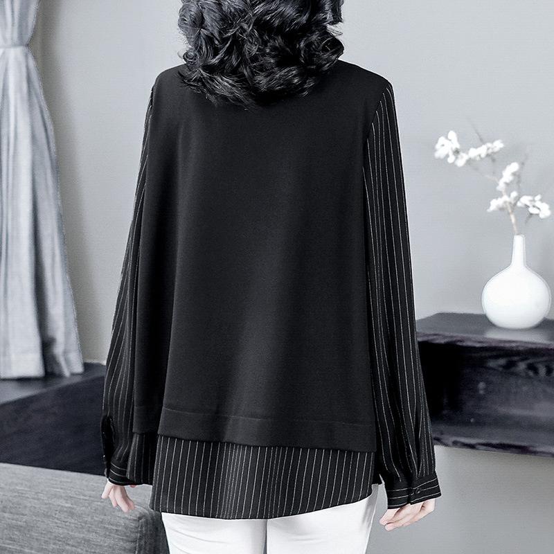 Spring Casual Plus-Size Two-Piece Shirt - Light Mature Style with Turn-Down Collar for Women