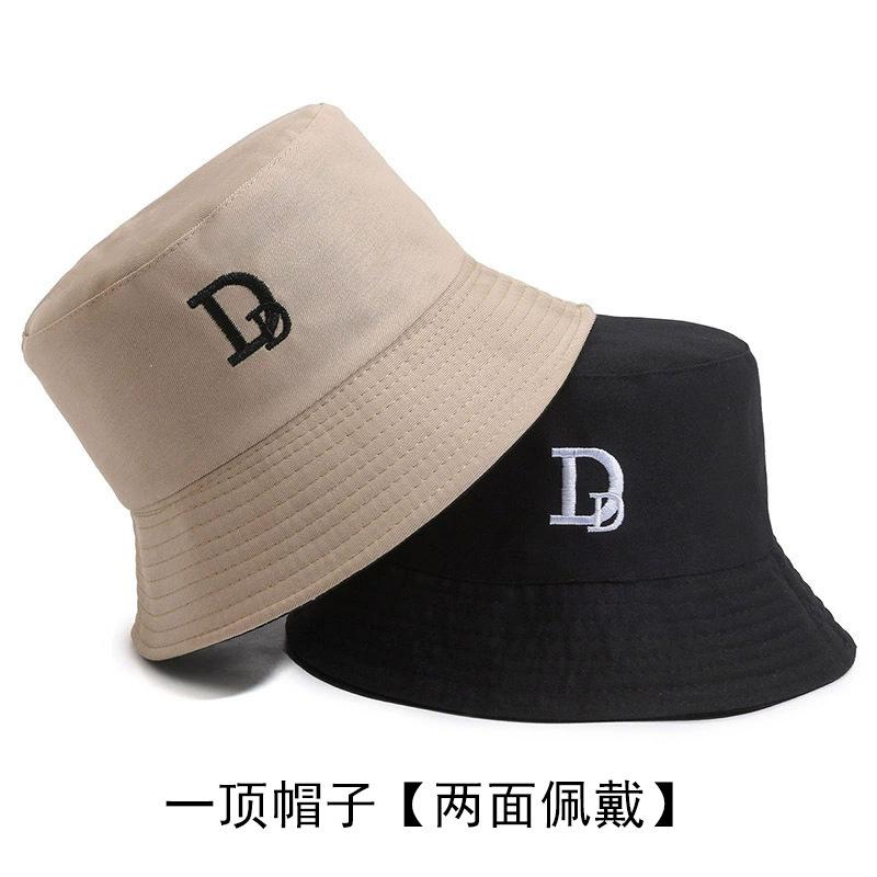 Double-sided Bucket Hat Female Embroidery Two-sided with Sun Hat Four Seasons Fashion Basin Hat Fresh Bucket Hat