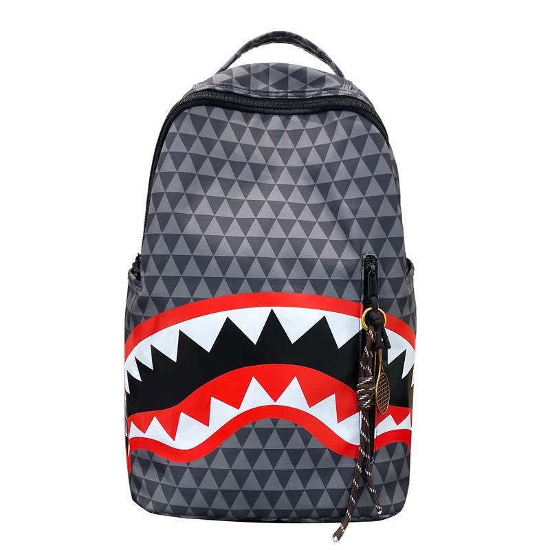 Schoolbag Backpack Men's and Women's Trend Brand Leisure Sports Backpack Fashion Plaid Shark Campus Class Student School Bag