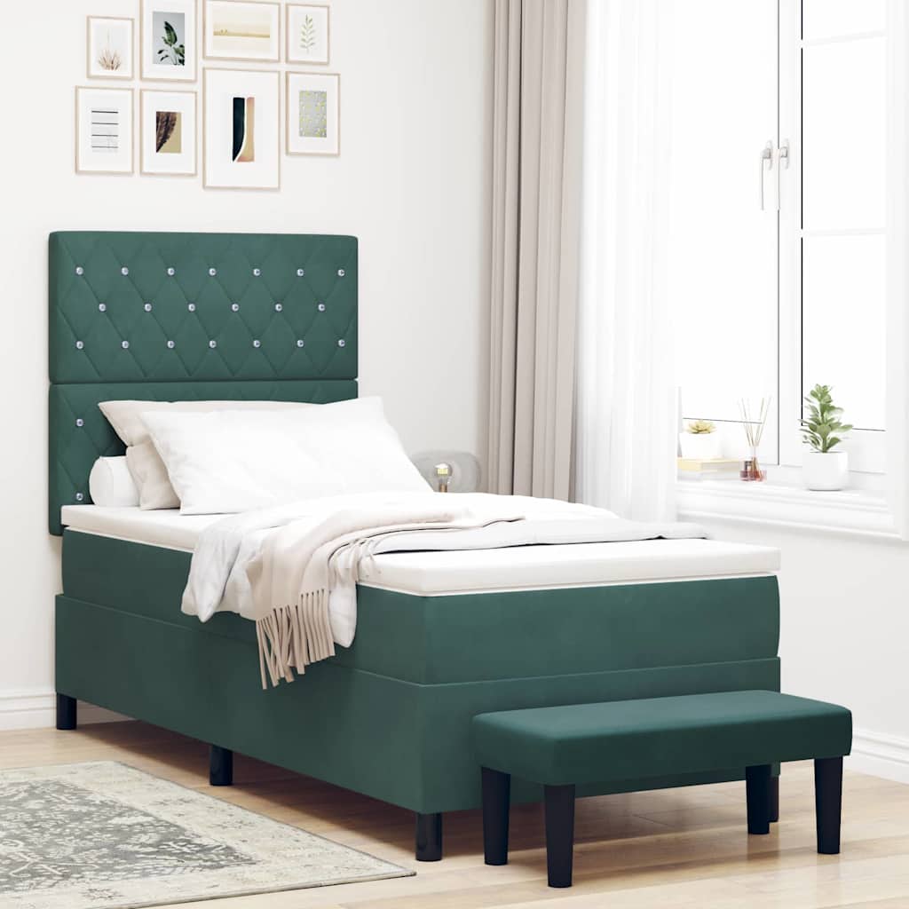 Box Spring Bed with Headboard Dark Green 190 x 90 cm Velvet
